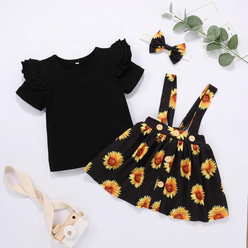 

3PCS/Set Summer Newborn Baby Girl Clothes Suit Toddler Short Sleeve Tops Infant Skirt Set Little Girl Overall Dress
