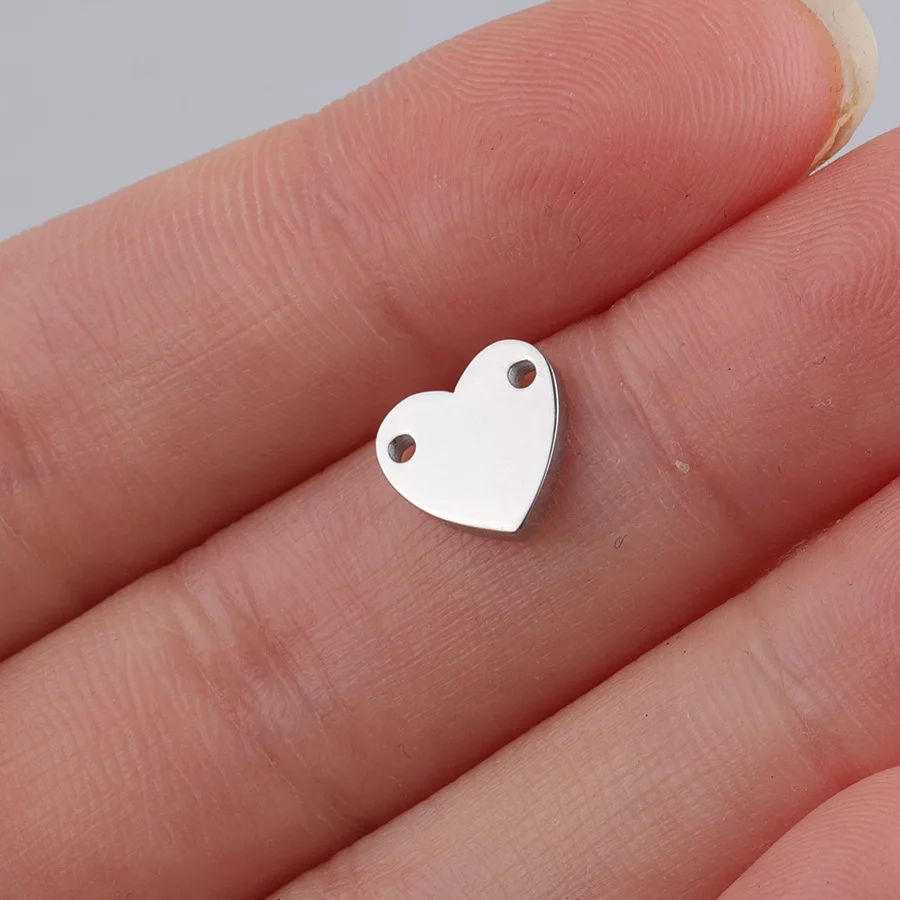

Stainless Steel 2 Hole Mini Heart Charms Connectors For Bracelet Blank Metal Tag Mirror Polished Wholesale 20pcs