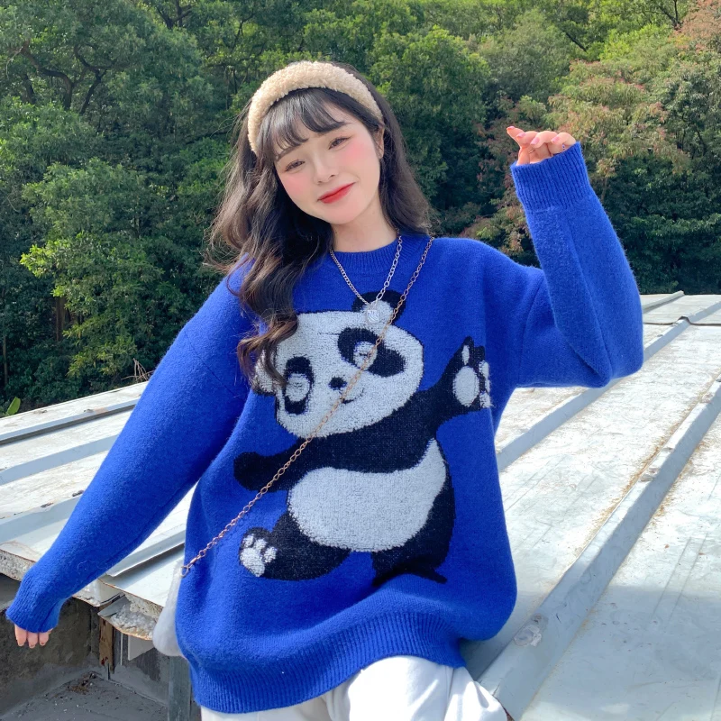 Модный женский свитер в виде панды на осень/зиму новинка средней длины Свободная