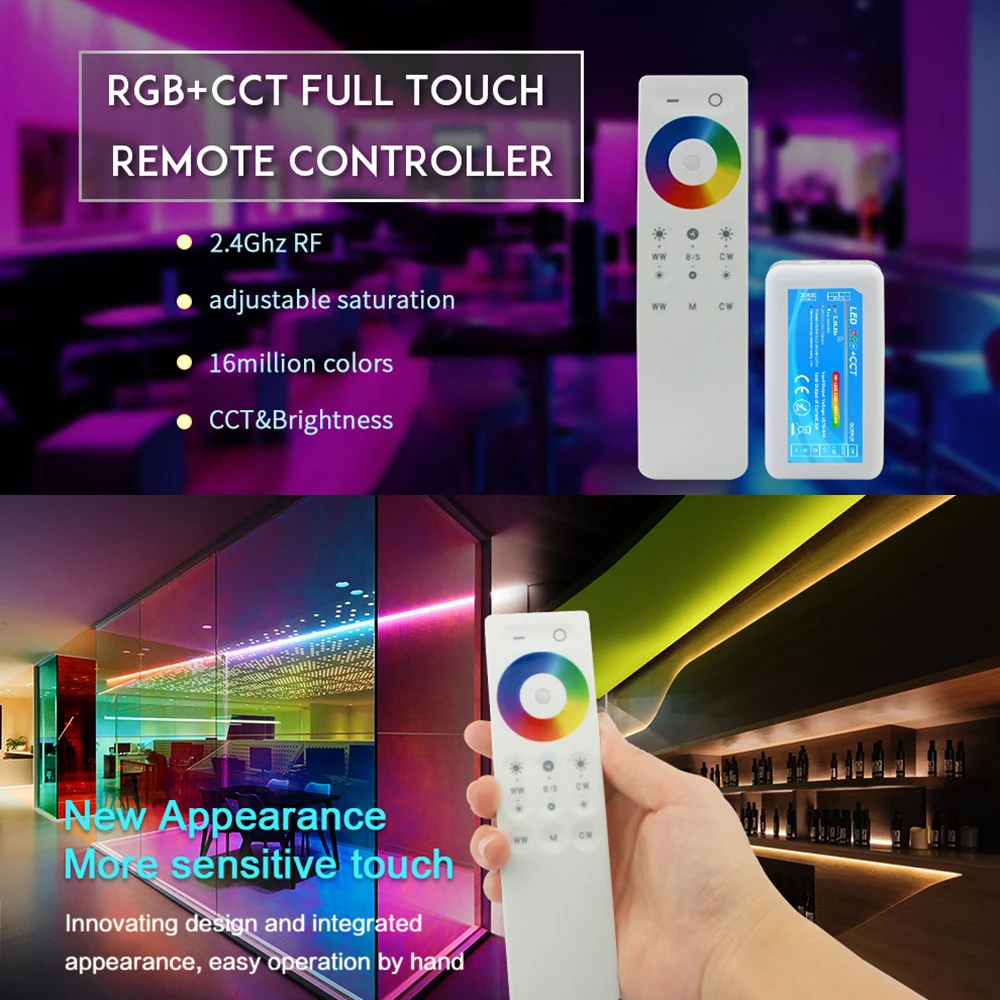 Touch Panel RGBWC Controller Dimmer DC12V 24V 16 Million Colors Wireless 2.4G RF Remote for RGB+CCT LED Strip Lights | Освещение