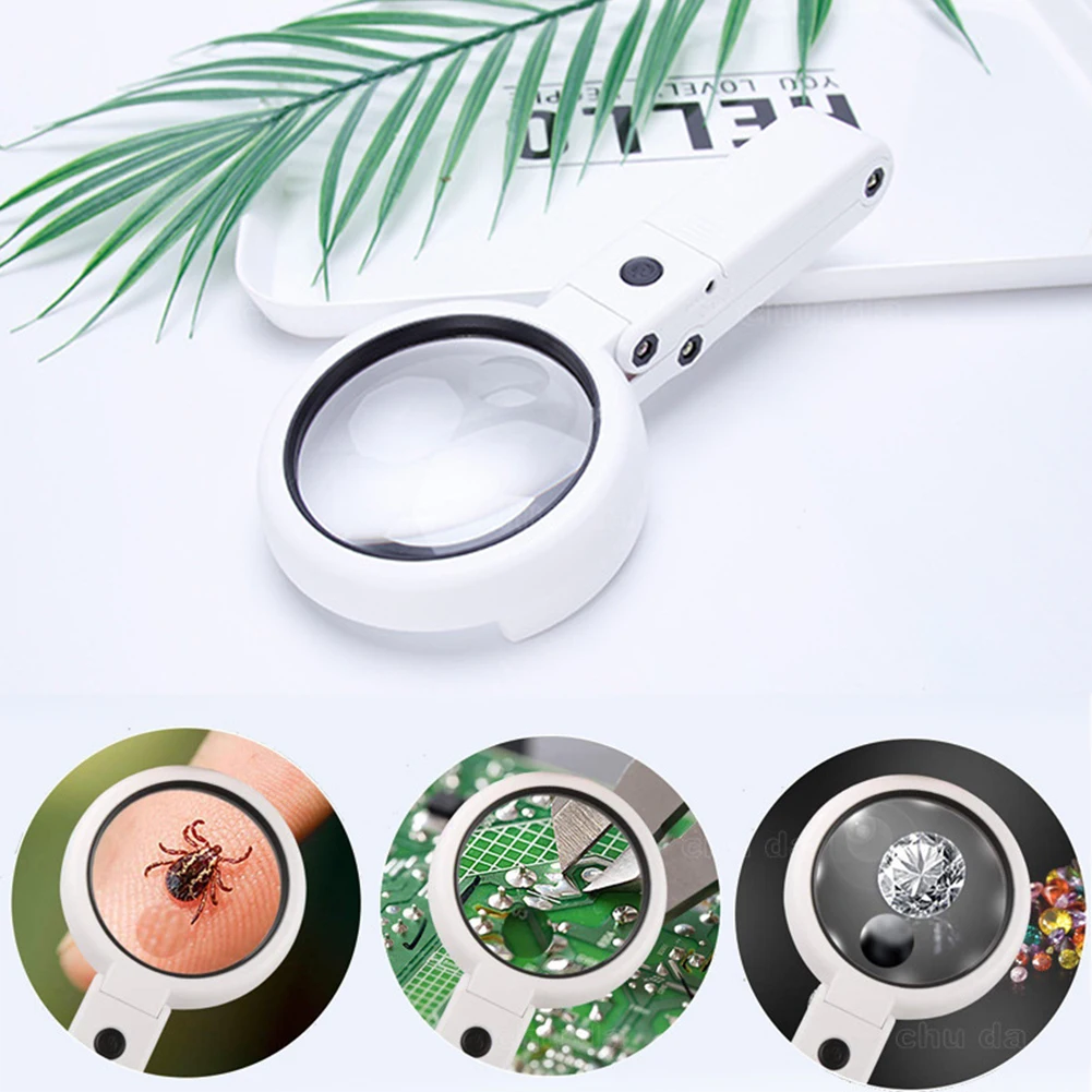 

Dual Use Hand Held Super Bright 8 LED 5/11X Magnifying Glass Simple Home Foldable Non Slip Table Lamp Stand Repair Jewelry