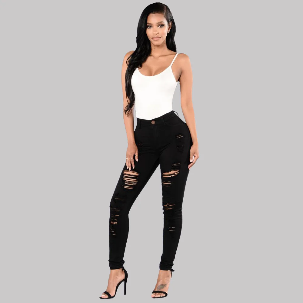 

European and American Knee Hole Jeans Women Slim Multicolor Pants Beggar Pants Women's Pants New