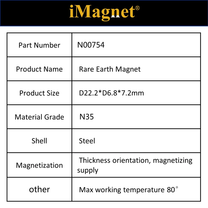 

N00754-N35 5pcs/Lot cylinder Rare Earth Neodymium Magnet,D22.2*D6.8*7.2mm,Support customized magnet.NdFeb Shallow Pots