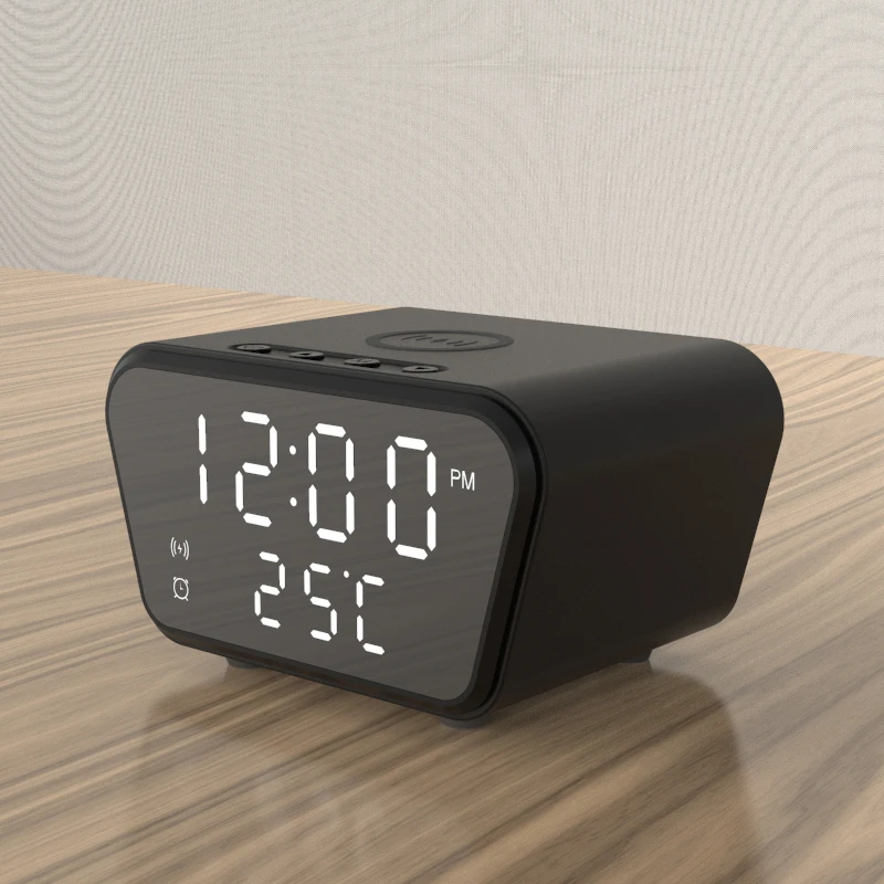 

LCD Digital Alarm Clock with Fast Wireless Charger Phone Holder Qi Charging Pad Digital Thermometer Snooze Wake Up Desk Clock