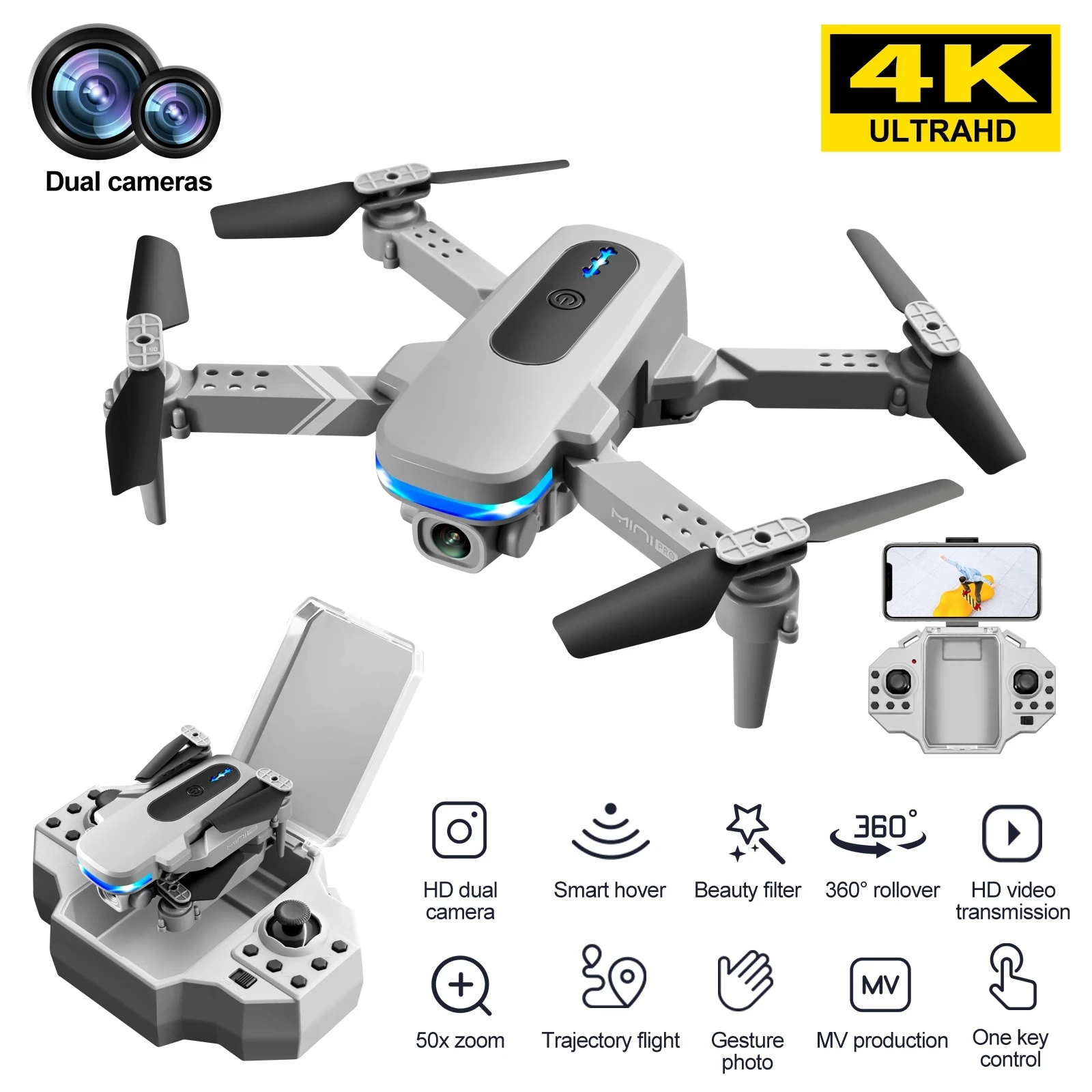 

2021 New KY910 Mini Drone 4K HD Dual Profesional Camera WIFI FPV Foldable RC Quadcopter Drones For Boys Outdoor Toys Plane Gift