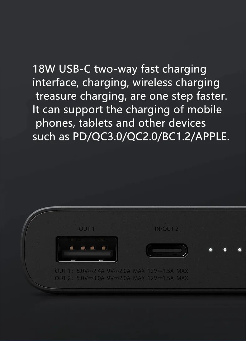 xiaomi18W беспроводная мобильная мощность 10000mAh power bank Qi стандартная Сертификация портативный 2USB-C двухсторонняя Быстрая зарядка