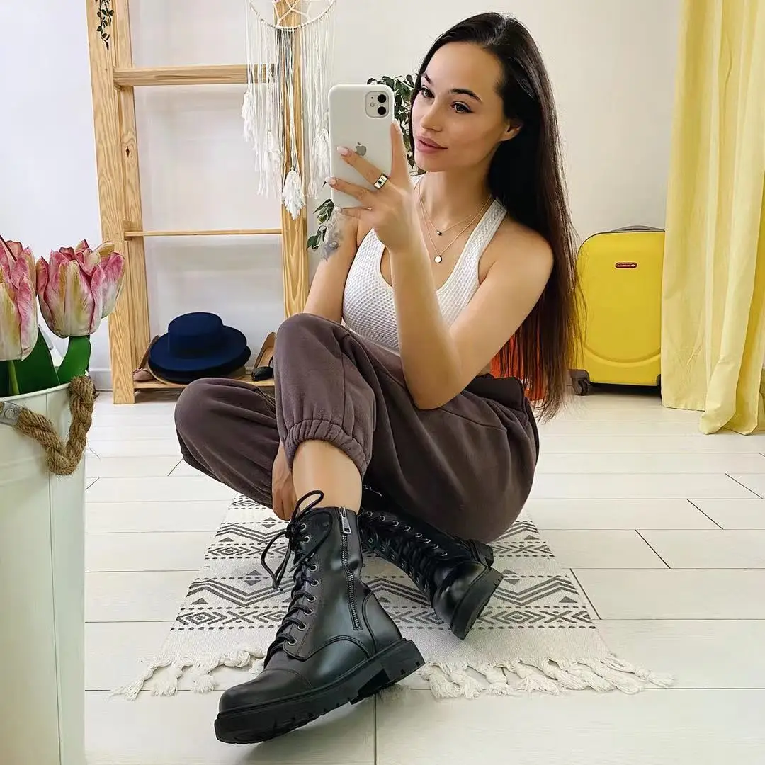 

2021 New Winter Plus Velvet Thin Boots Women's British Style Matte Patent Leather Boots Women's Motorcycle Boots Women's Boots