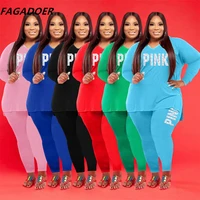 fagadoer plus size xl 5xl loose two piece sets women pink letter print long sleeve tshirtlegging pants suits casual tracksuits