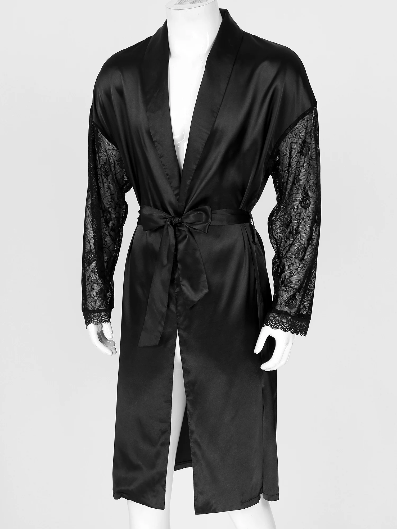 Халат-кимоно Мужской Атласный с цветочным кружевом Шелковый банный халат