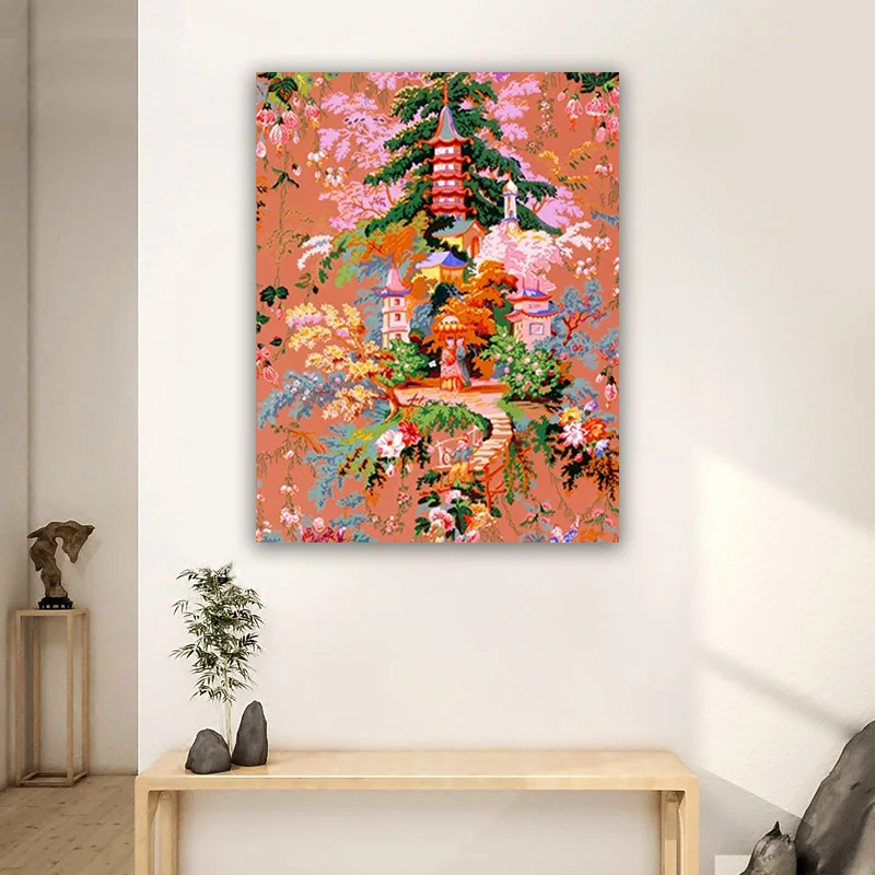 

Peonies Cherry Blossom Chinoiserie Wall Art Canvas Painting Asian Traditional Vintage Illustration Picture Poster Prints Decor