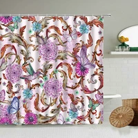 floral shower curtain colorful hand painted abstract flower plant leaf butterfly bathroom with hook waterproof polyester screen
