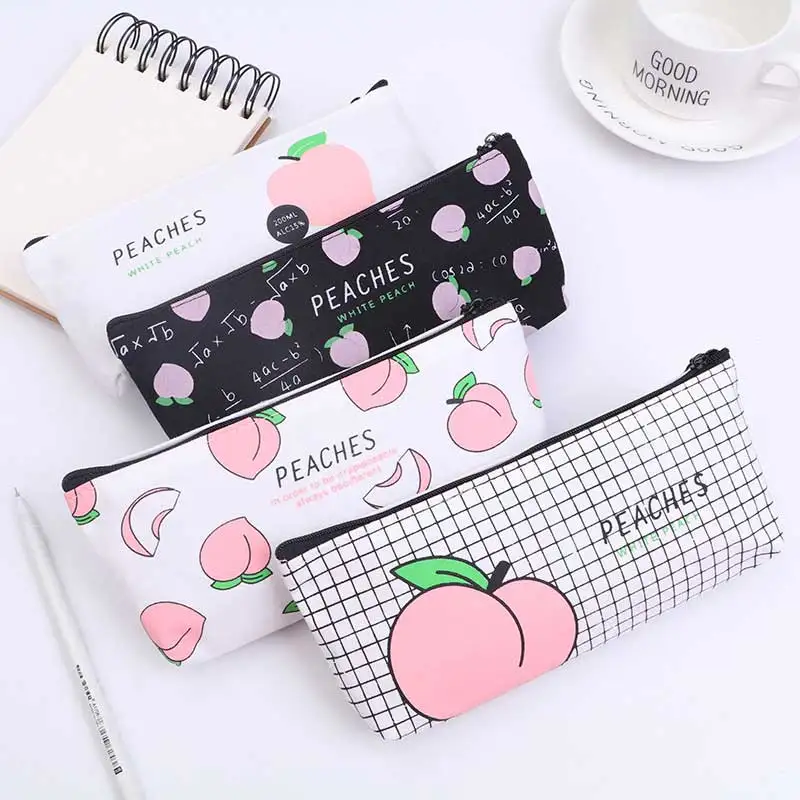 Kawaii розовый персик фрукты Холст Карандаш Чехол подарок Хэлло Китти школьный