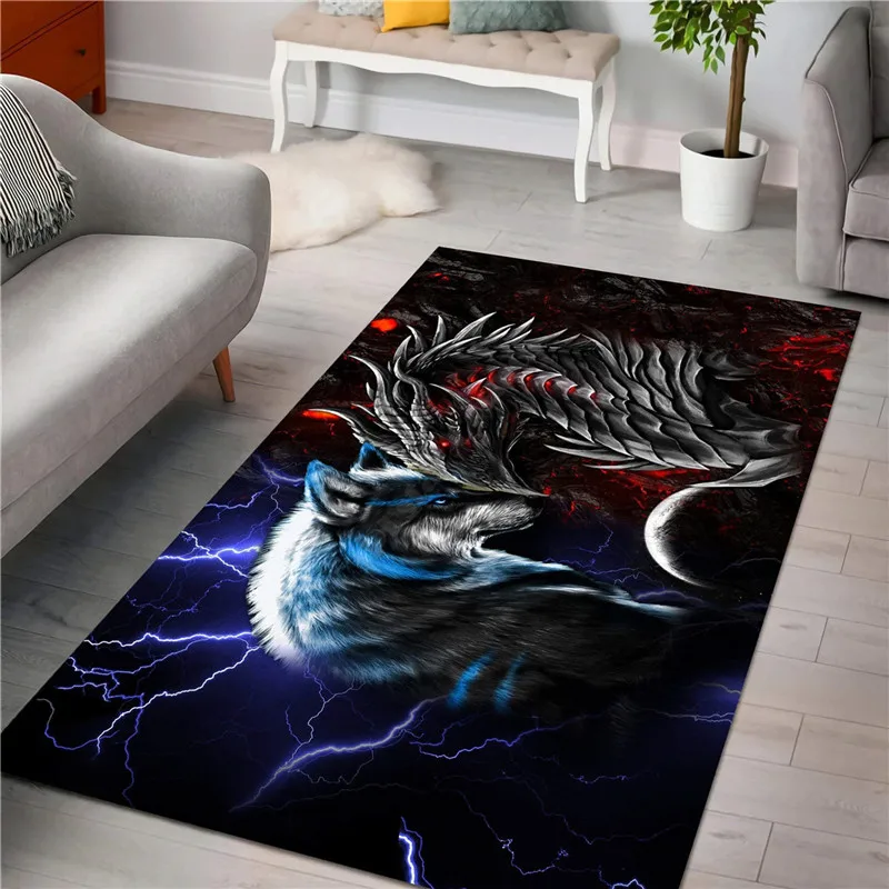 Red&blue dragon and wolf Rug 3D All Over Printed Carpet Mat Living Room Flannel Bedroom Non-slip Floor Rug 02