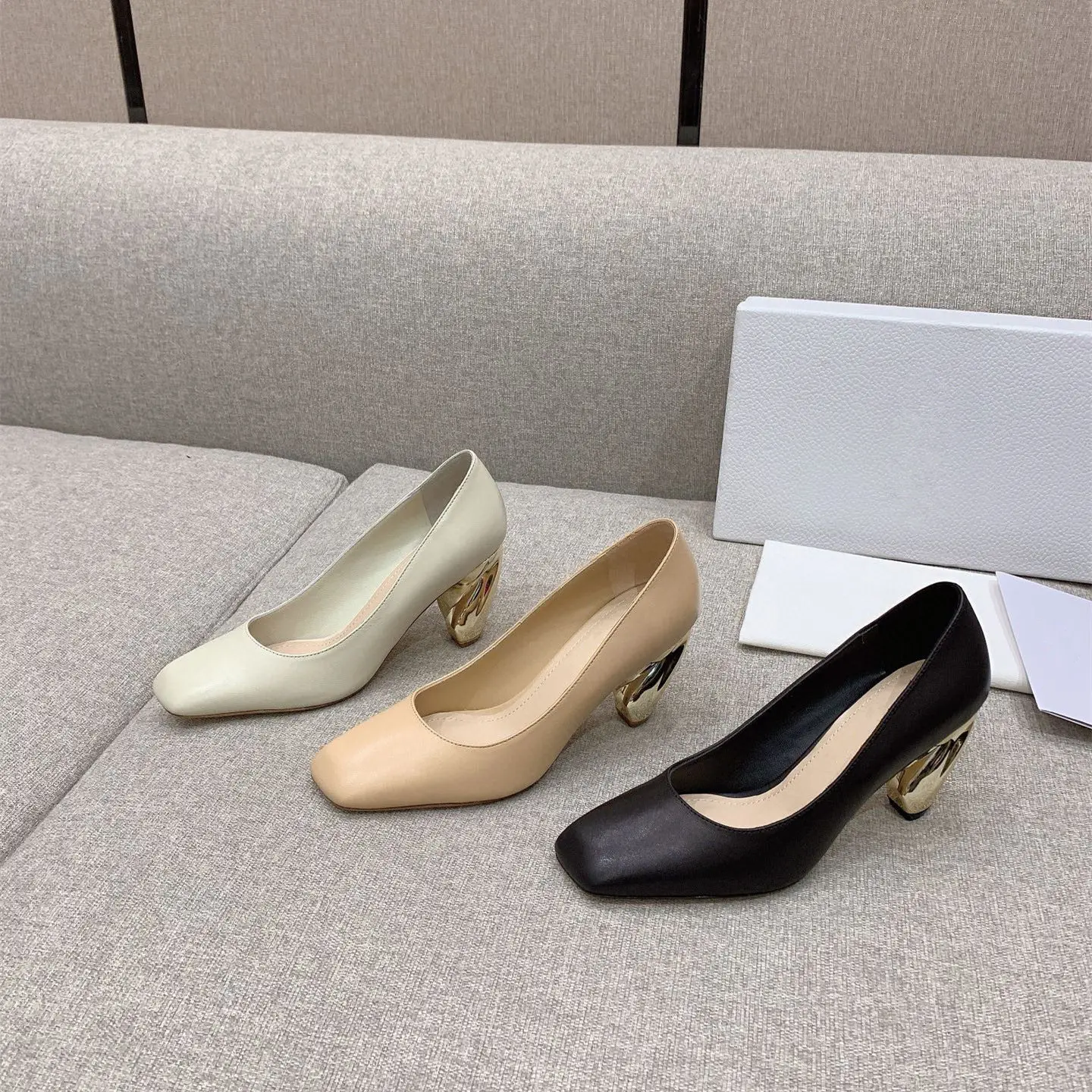 

Casual Designer Women Shoes Black Genuine Leather Square Toe High Heels Zapatos Mujer Prom Evening Shoes Office Lady Pumps