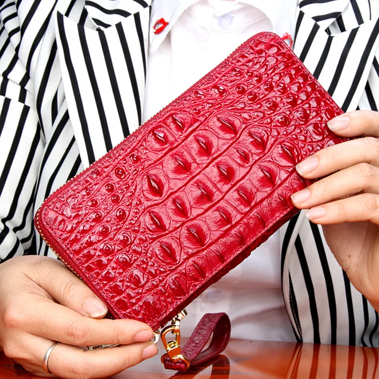 

Thai crocodile leather lady's handbag, long leather handbag, fashion, multi pocket card