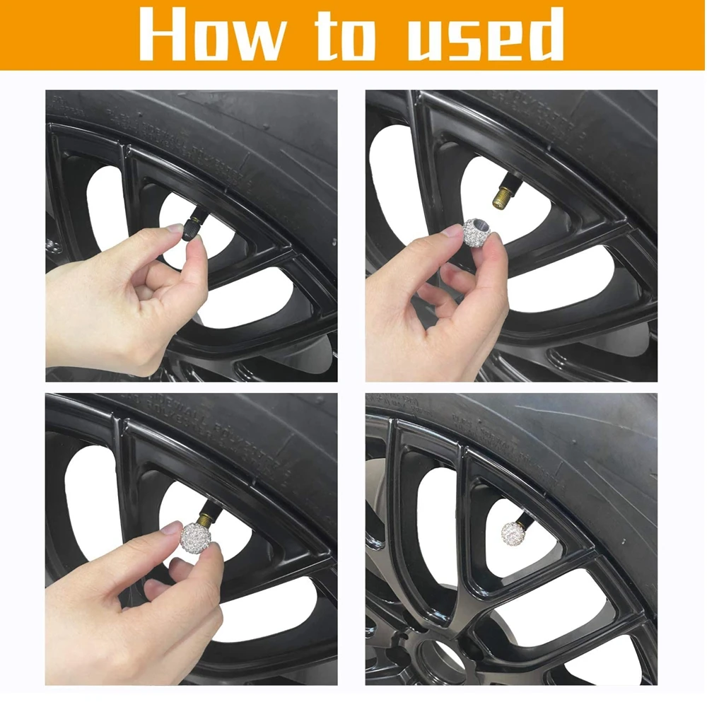 

Car Wheel Tire Valve, 4 Pack Handmade Crystal Rhinestone Car Stem Air Caps Cover, Attractive Dustproof Bling Car Accessories, Un