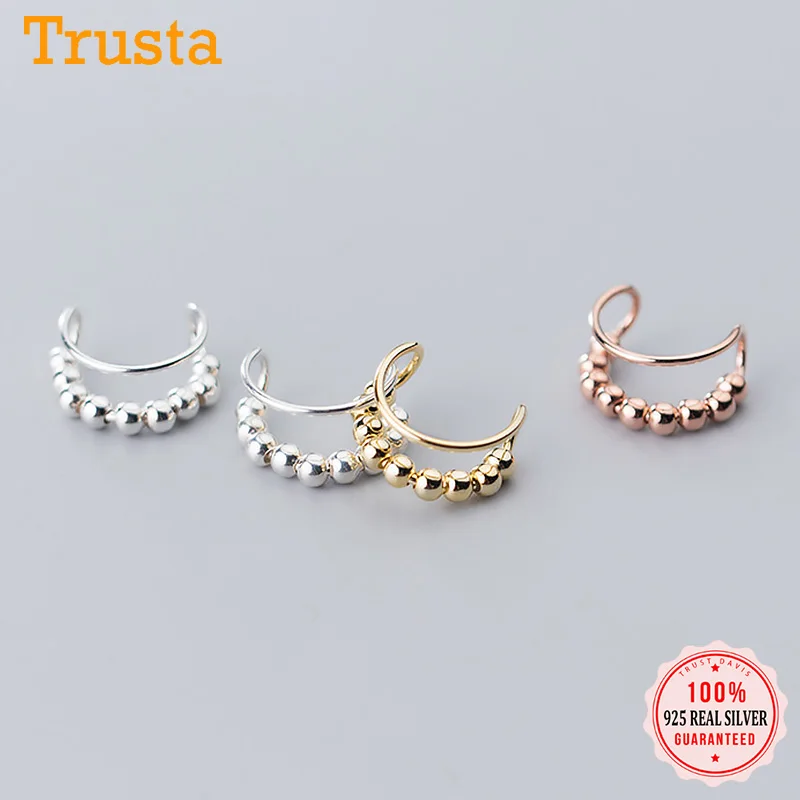 TrustDavis Real 925 Sterling Silver Fashion Sweet Beads Double Ear Clip Earrings For Women Wedding Party Fine Jewelry DA1855 | Украшения и
