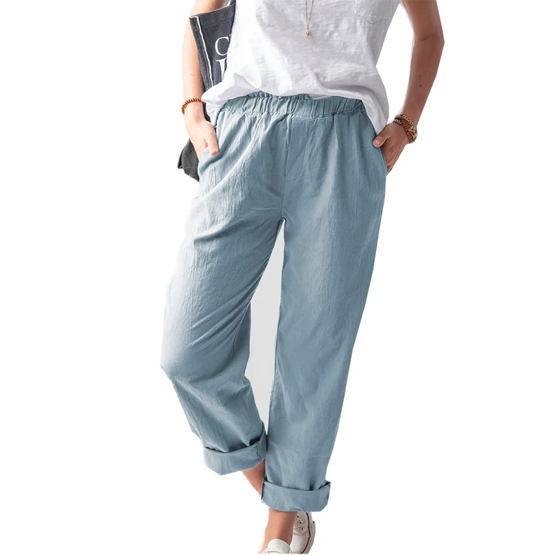 

New European and American Women's Summer New Style Solid Color Casual Elastic High Waist Straight Trousers Women
