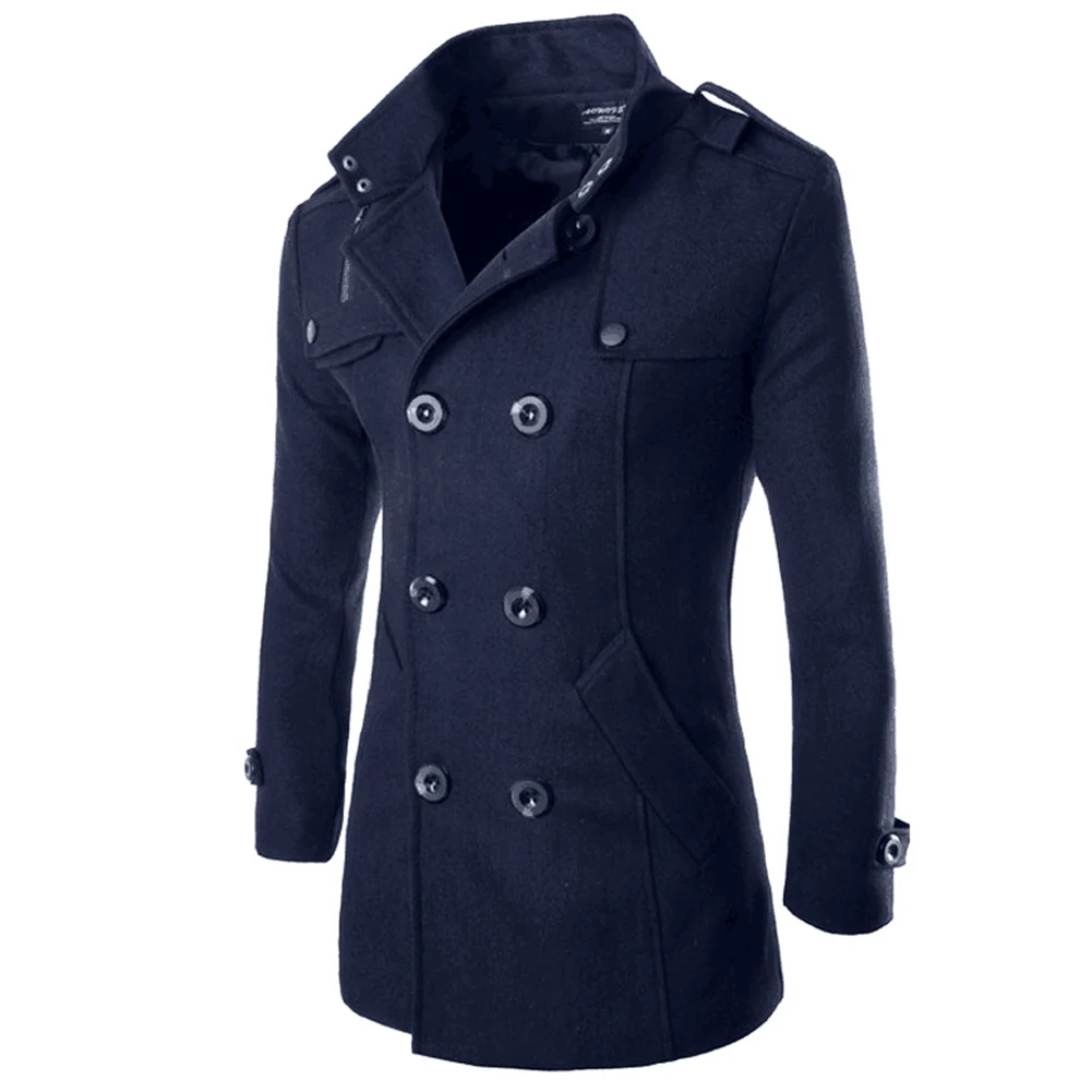 Мужской Тренч осенне зимний модный мужской тонкий двухрядный пиджак на