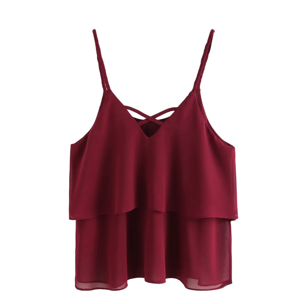 Женская Повседневная шифоновое без рукавов укороченный топ майка футболка