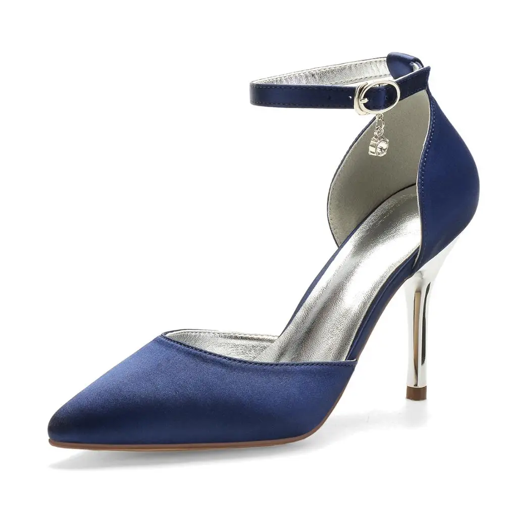

MarHermoso Women's Ankle Strap High Heels Bride Wedding Shoes Pointed Toe Silver Metal Heel Party Shoes