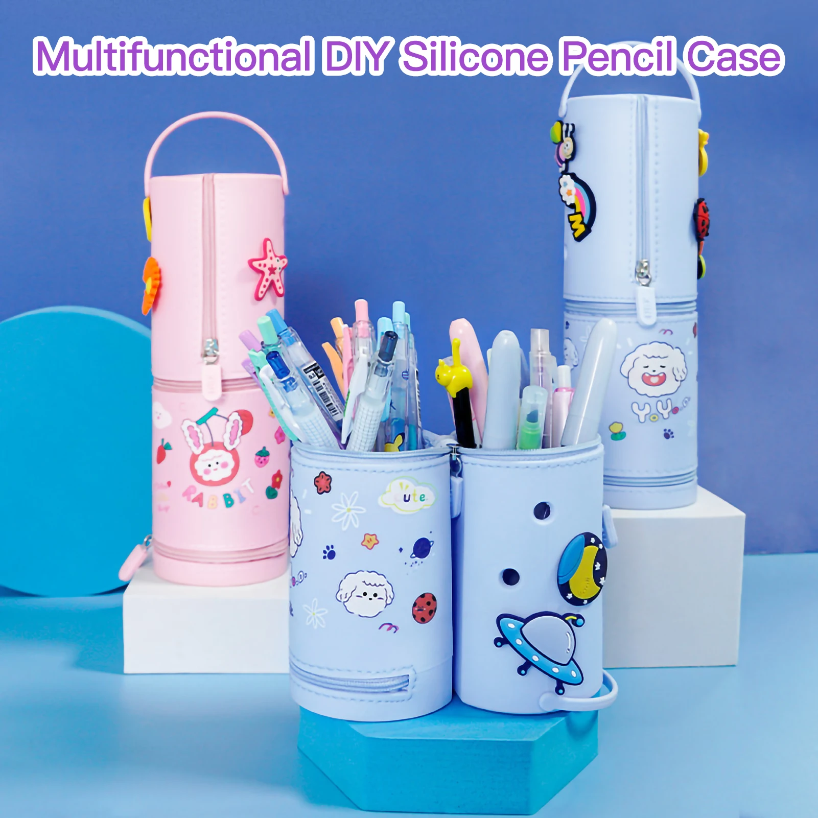 

Silicone Pencil Case Cute Cartoon Pen Holder Stand Up Pencil Bag Organizer for Office School Students Boys Girls Teens