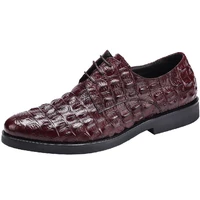 crocodile pattern leather mens dress office shoes non slip derby pointed toe large size 46 wine red