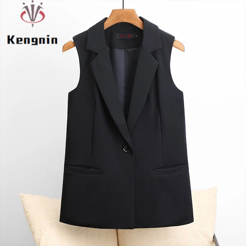

2021 New Summer Women Vest Korean Chic Sleeveless Tank Ladies Outerwear Loose Black Jackets Plus Size 3XL Basic Coats KS703