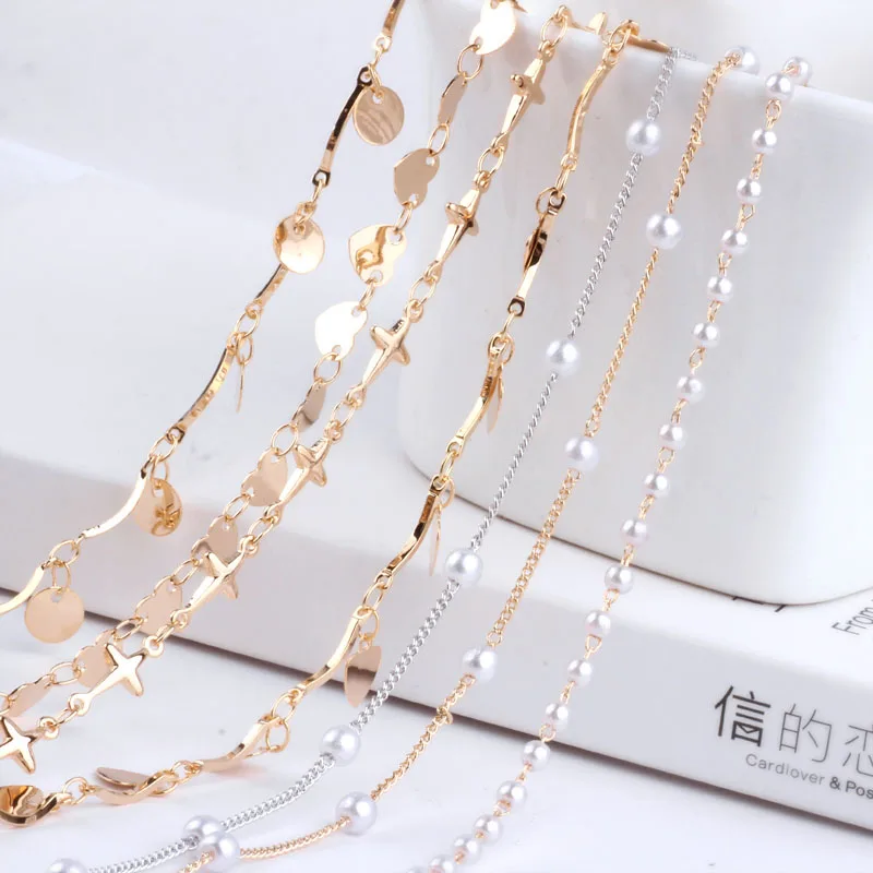 1 метр подлинное золотое покрытие жемчуг Любовь круг цепь ручной работы ожерелье