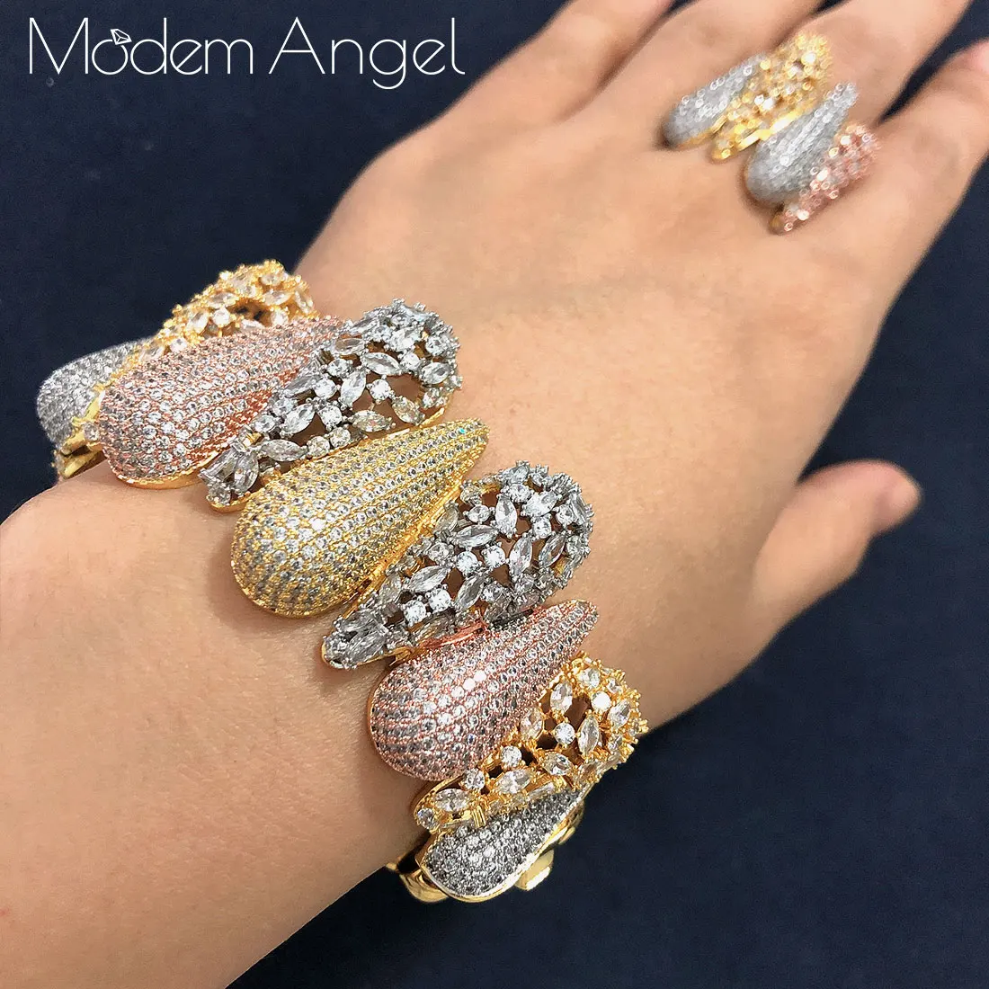 

ModemAngel Luxury African Bangle Ring Sets Fashion Dubai Bridal Jewelry Sets For Women Wedding brincos para as mulheres 2