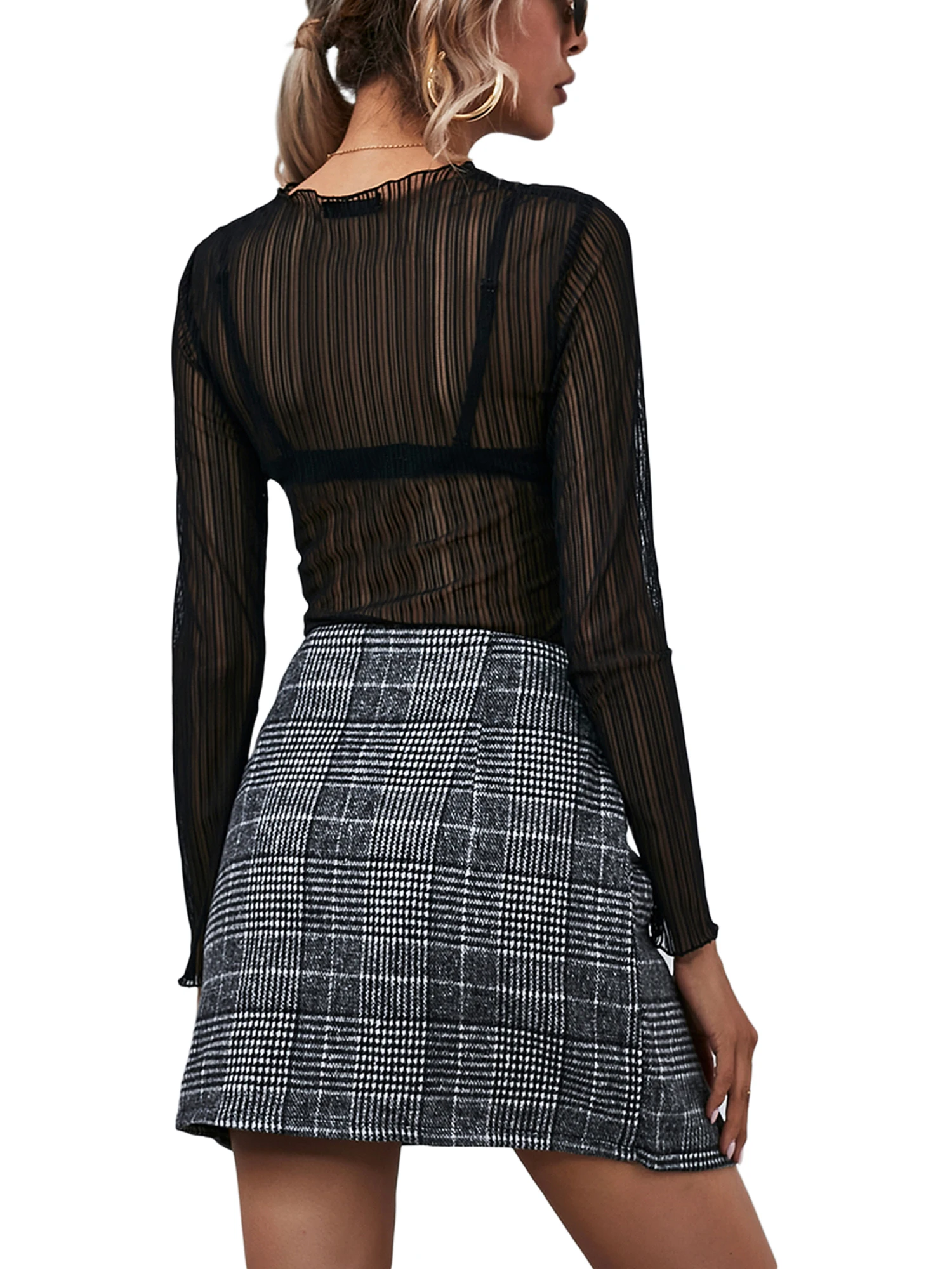 

Women Skirts High Street Plaid Patchwork Asymmetric Mini Skirts Streetwear High Waist Button Slim A-line Half Dress For Women