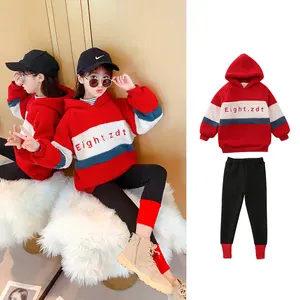 Спортивный костюм для девочек, кофта с капюшоном и леггинсы, теплый комплект одежды для детей 6, 8, 10, 12, 13 лет, Осень-зима
