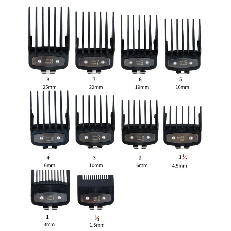 

Professional Guide Comb Set, 10 Pcs Hair Clipper Guide Comb Set Black Standard Guard Attach Trimmer Part for Most Size Trimmers