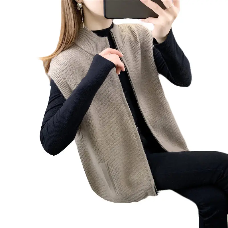 

Fashion Zipper Sweater Vest Jacket Women Spring 2021 Hot Style Knitted Cardigan Sleeveless Female Casual Waitcoat Tops zh285