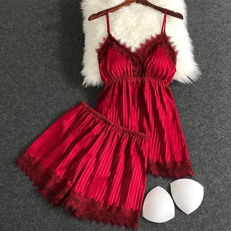 

Женский пижамный комплект, шелковые кружевные пятнистые пижамы, женское нижнее белье с глубоким V-образным вырезом