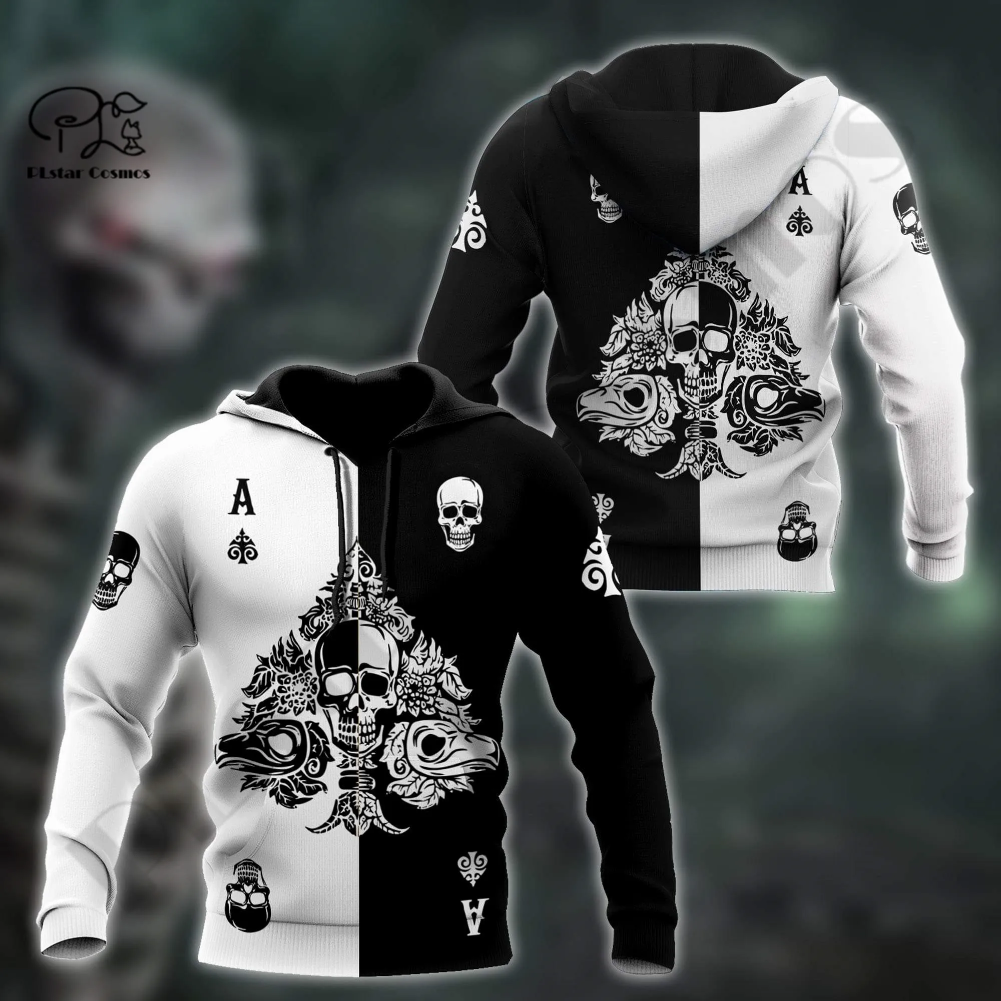 

PLstar Cosmos 3Dprint Newest Ace Diamond Skull Art Harajuku Funny Unique Unisex Casual Black White Hoodies/Sweatshirt/Zip Style3