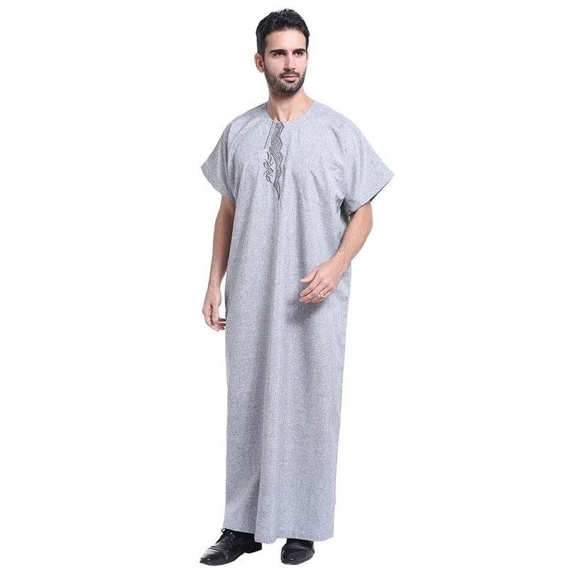 Muslim Islamic Clothing for men Arabia Embroidery abaya plus size dubai Men's Kaftan Short sleeves Jubba baju muslim pria