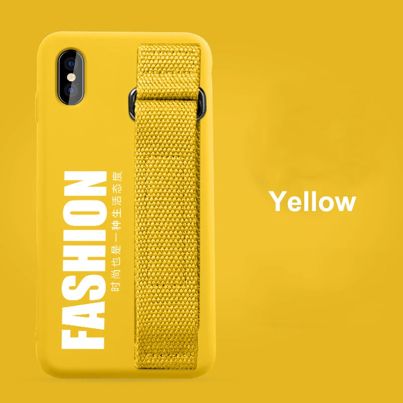 Yellow Чехол для iPhone 11 Pro Max XS XR X 8 7 Plus 6 6s Чехол Мягкий матовый Силиконовый ремешок на запястье задняя крышка для Apple 11Pro Funda - Цвет: Yellow