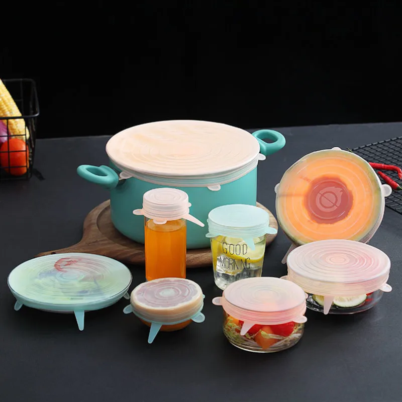 6 шт./партия Еда силиконовый чехол универсальный силиконовые крышки для Кухонная