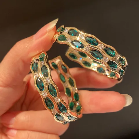 Bilincolor модные большие зеленые круглые серьги для женщин на свадьбу и свадьбу