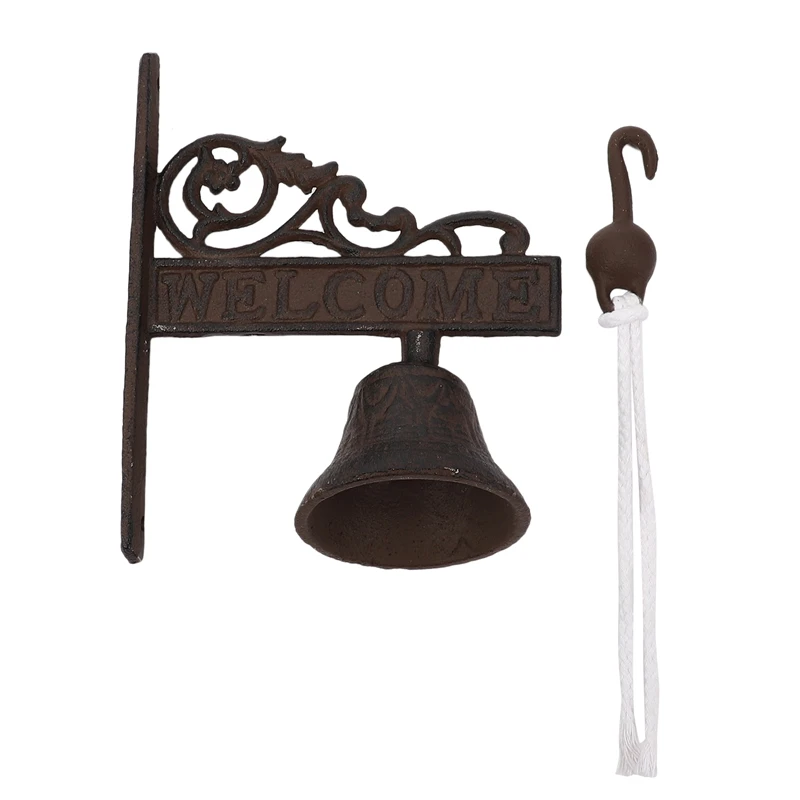 

Nordic Style Vintage Brown Metal Iron Door Bell Wall Mounted Welcome Cast Wireless Doorbell Porch Garden Decoration