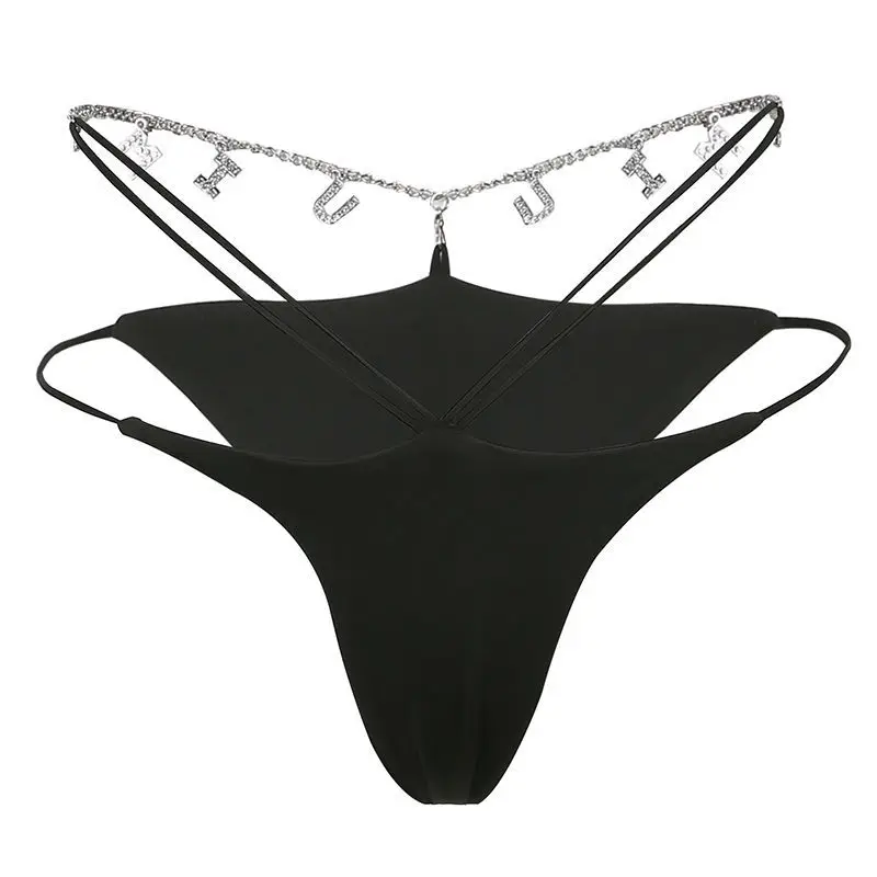 

Sexy Letter Chain High Waisted Thong Pure Desire Tempt Hollow Out All-match Underwear Briefs Shorts for Women