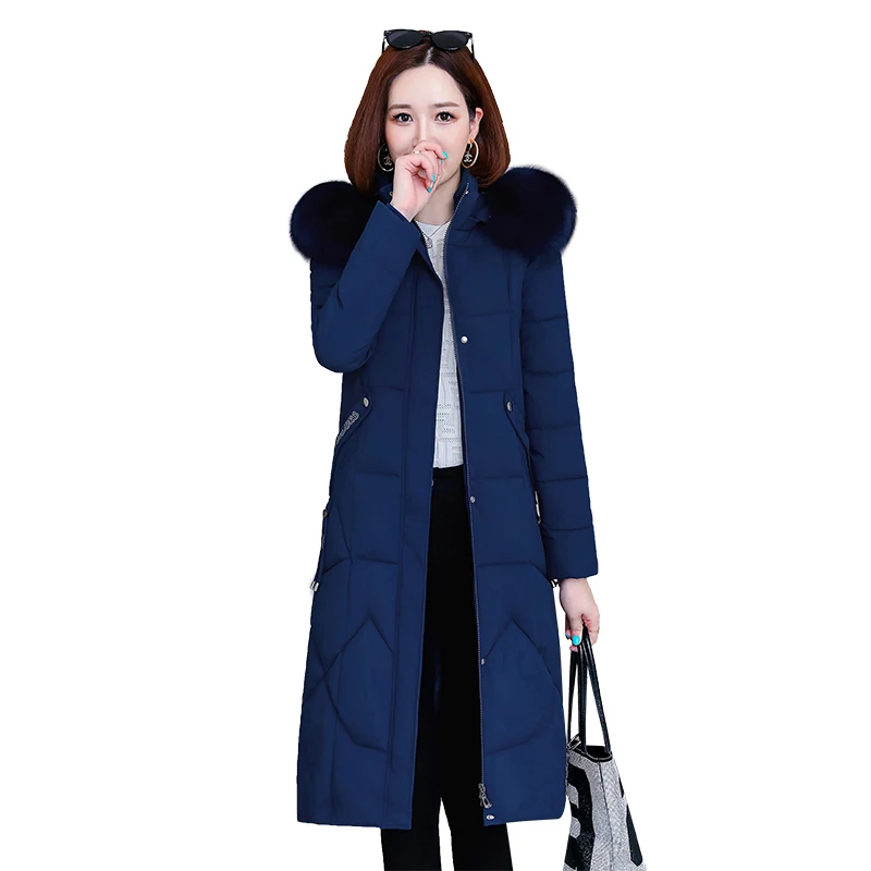 

Middle Aged Winter Jacket Women Hooded Fur Collar Parka Long Womens Down Cotton Coat Women Warm Overcoat