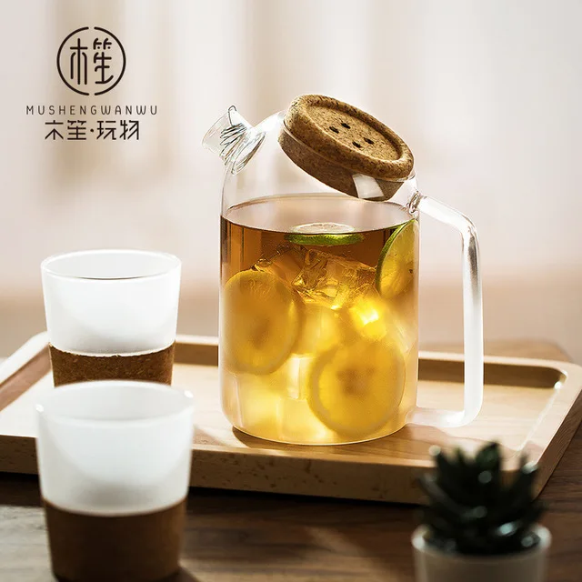 

Glass Water Pot Cold Water Bottle Handle Water Kettle Transparent Heat Resistant Juice Teapot Pitcher Water Jug Kettle 1.2L