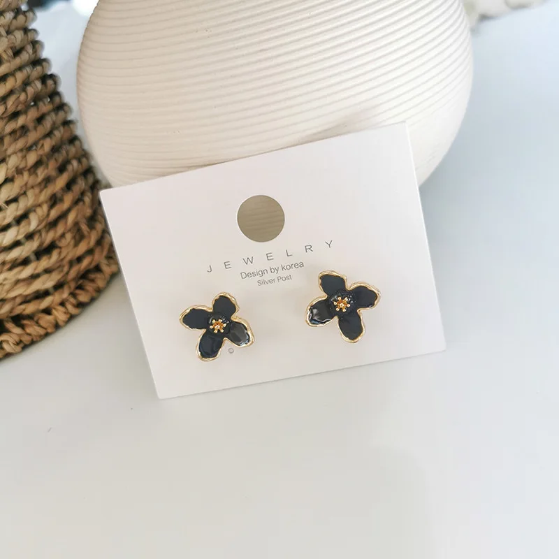 925 Korea Cute Simple Small Drip Glaze Flower Elegant Sweet Stud Earrings for Women Fashion Jewelry Accessories | Украшения и