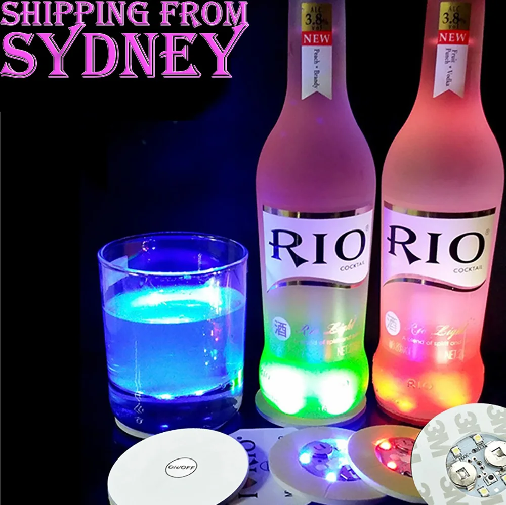 

Bottle Stickers Coasters Lights Battery Powered LED Light Color Change Drink Cup Mat Sticker Club Party Cup Pad Barware Party