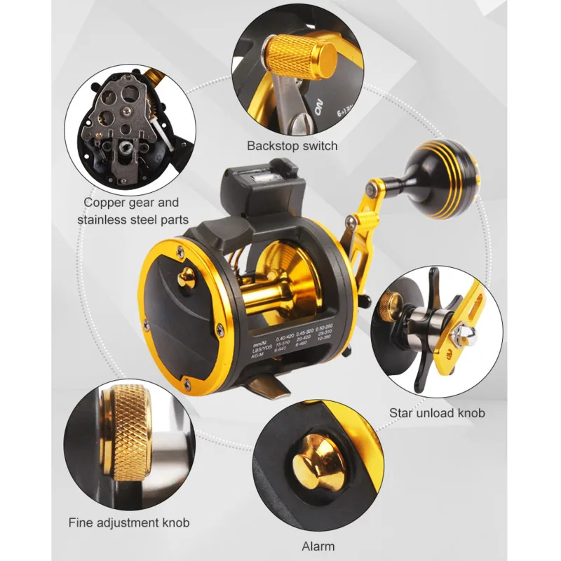 Морской барабан Рыболовная катушка 6 + 1 Нержавеющая сталь подшипник литой колеса
