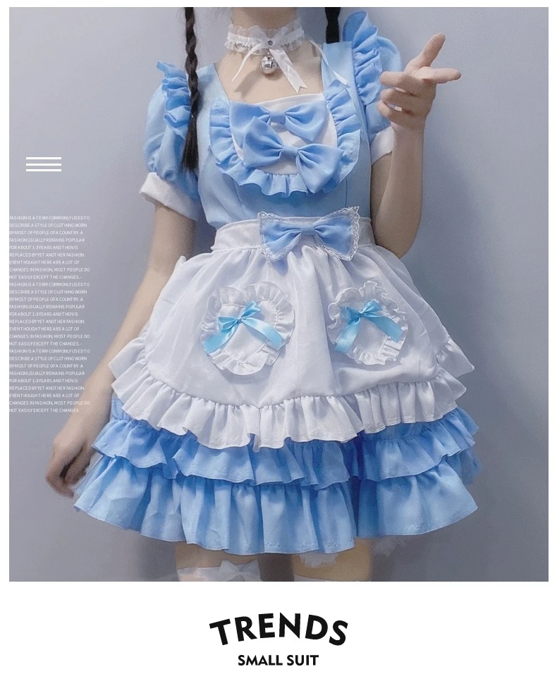 

Sexy Cream Sweet Heart Maid Blue Pure Lolita Maid Costumes Dress Woman Amine Cosplay Costume Waitress Maid Party Stage Costumes