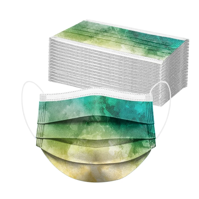 

50Pcs Adult Gradient Tie-Dye Print Disposable Mouth Mask 3-Ply Nonwoven Meltblown Dustproof Protective Face Cover