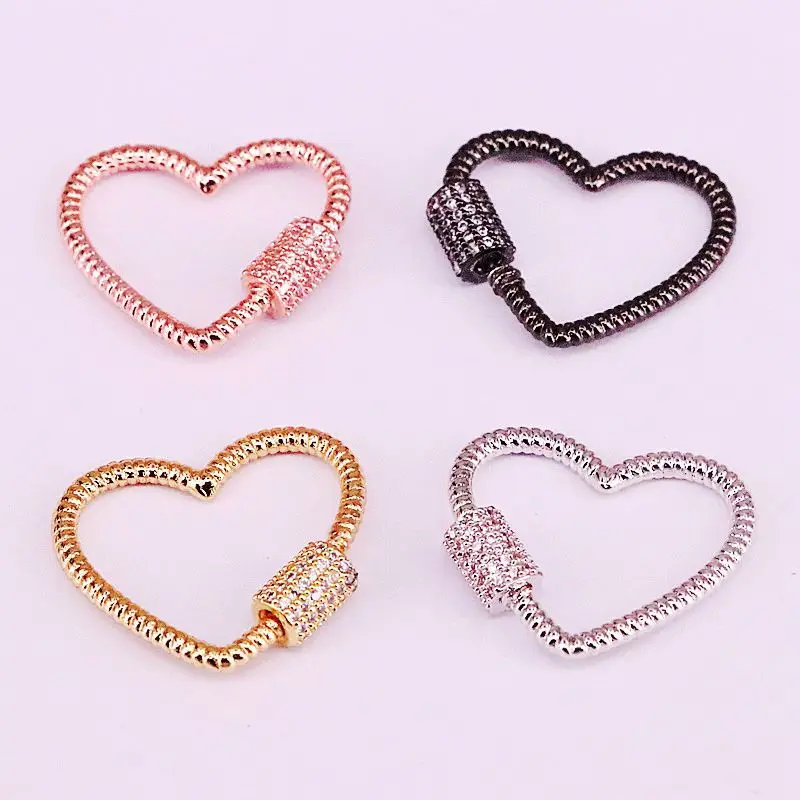 6 шт. новый шарм в форме сердца cz застежка золото серебро розовое бронзовый цвет